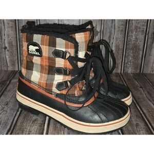 Sz 4 US/ 36 Youth Sorel Tivoli Black Plaid Lace Up Waterproof Winter Snow Boots